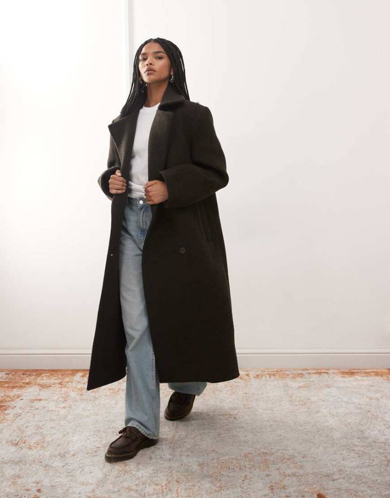 Weekday - Hochwertiger, zweireihiger Mantel aus Wollmix in Dunkelbraun meliert-Brown von Weekday