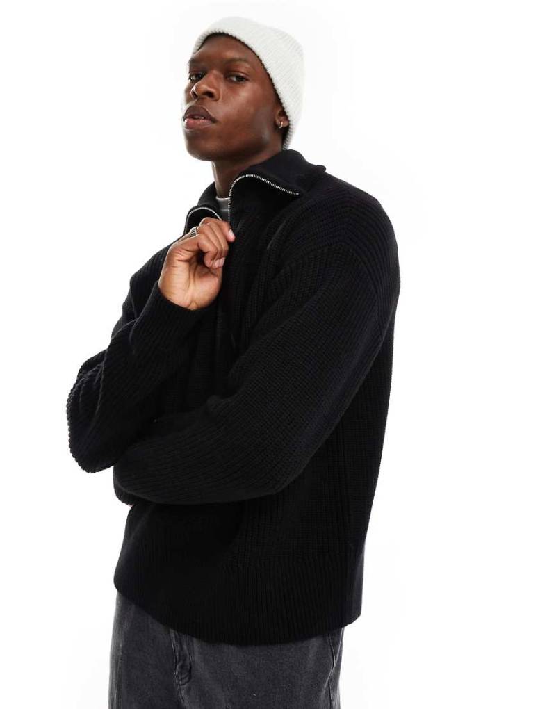 Weekday - Jim - Pullover aus Wollmix in Schwarz mit kurzem Reißverschluss von Weekday