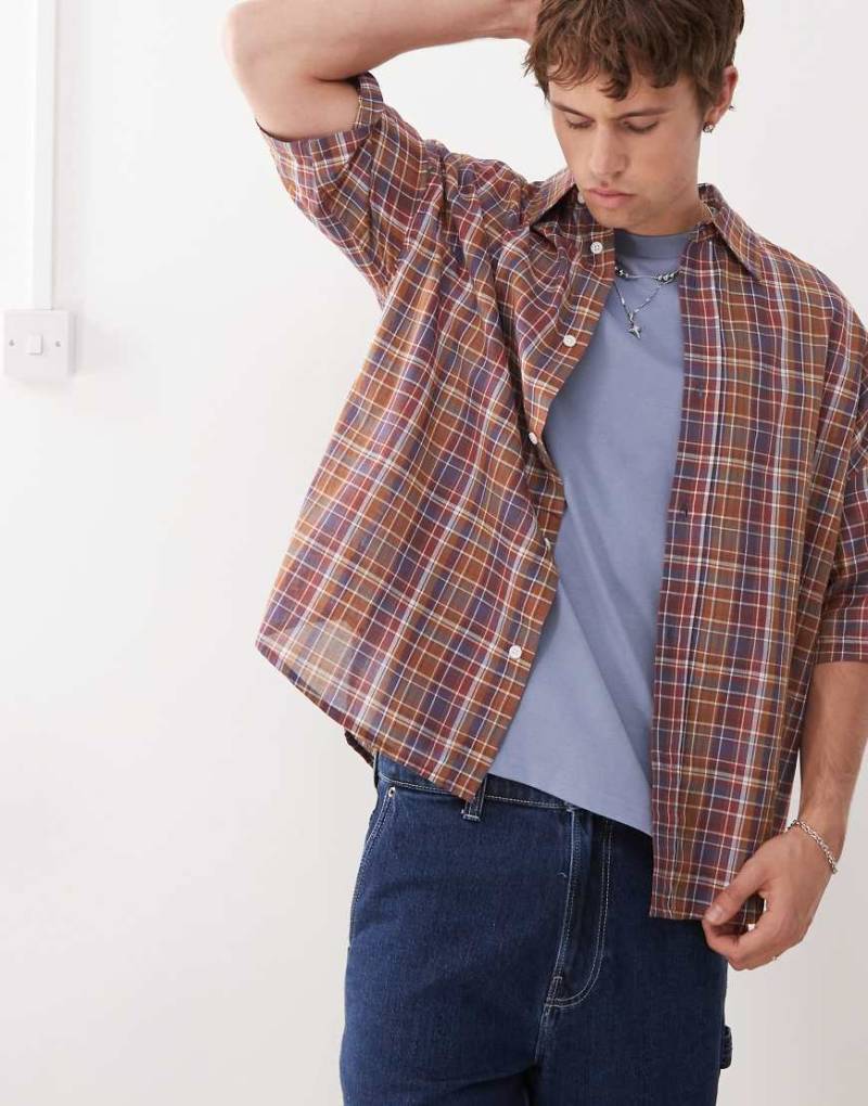 Weekday - Kariertes Oversize-Hemd in Rot und Blau von Weekday