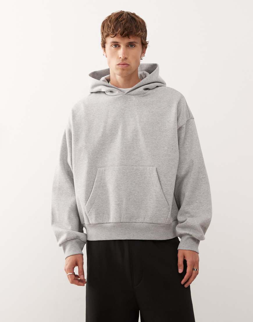 Weekday - Kastiger Oversize-Kapuzenpullover aus schwerem Jersey in meliertem Grau von Weekday