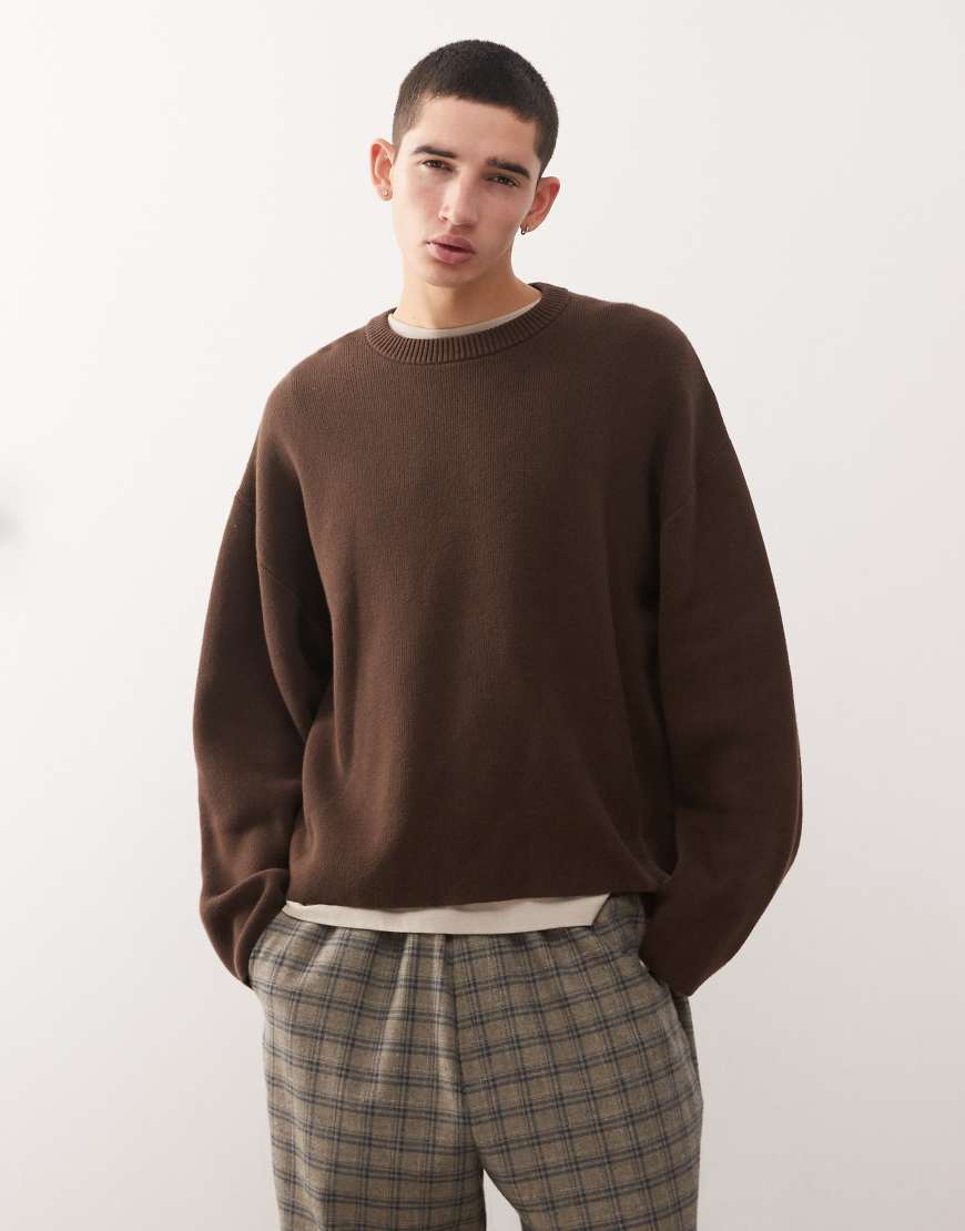 Weekday - Kastiger Oversize-Pullover in Dunkelbraun-Brown von Weekday