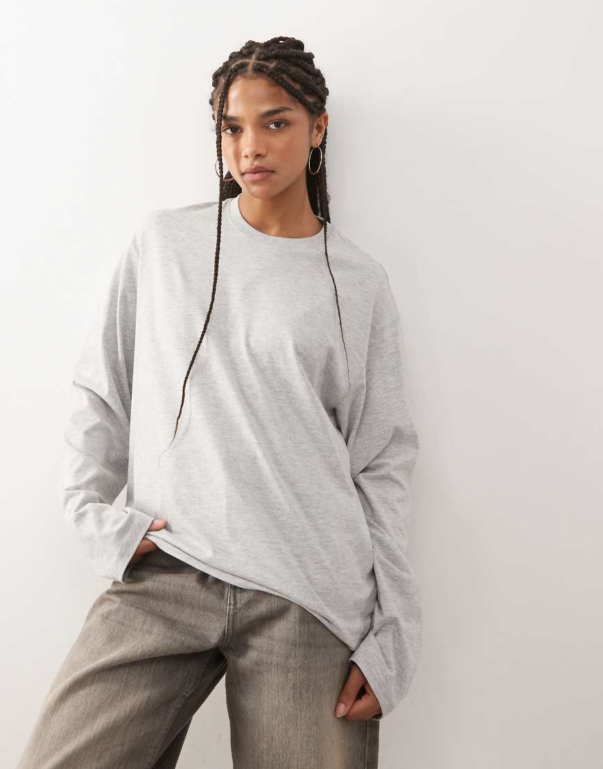 Weekday - Kastiges, langärmliges Oversize-T-Shirt in Grau meliert von Weekday