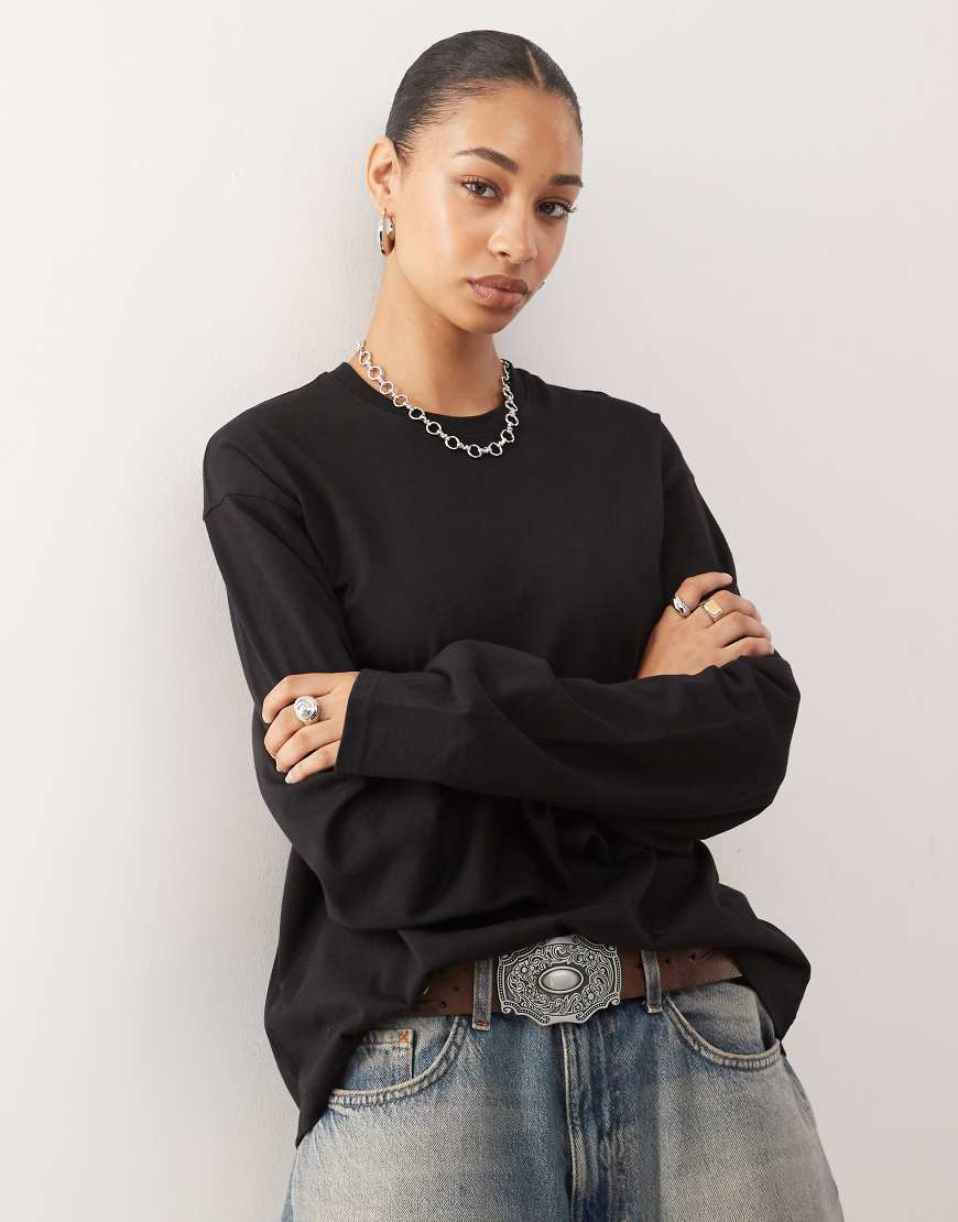 Weekday - Kastiges, langärmliges Oversize-T-Shirt in Schwarz von Weekday