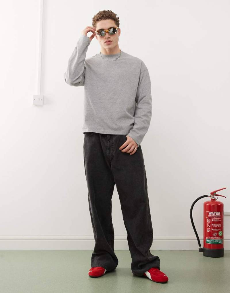 Weekday - Kastiges, langärmliges T-Shirt in meliertem Grau von Weekday