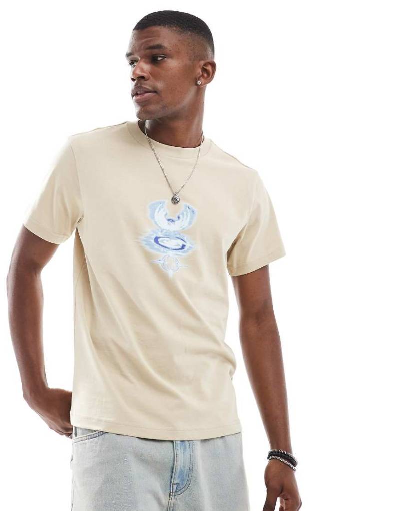 Weekday - Kastiges Oversize-T-Shirt in Beige mit Adler-Grafikprint-Neutral von Weekday
