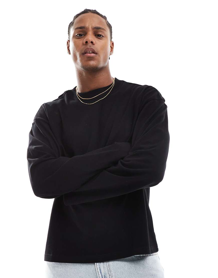 Weekday - Kastiges langärmliges T-Shirt in Schwarz von Weekday