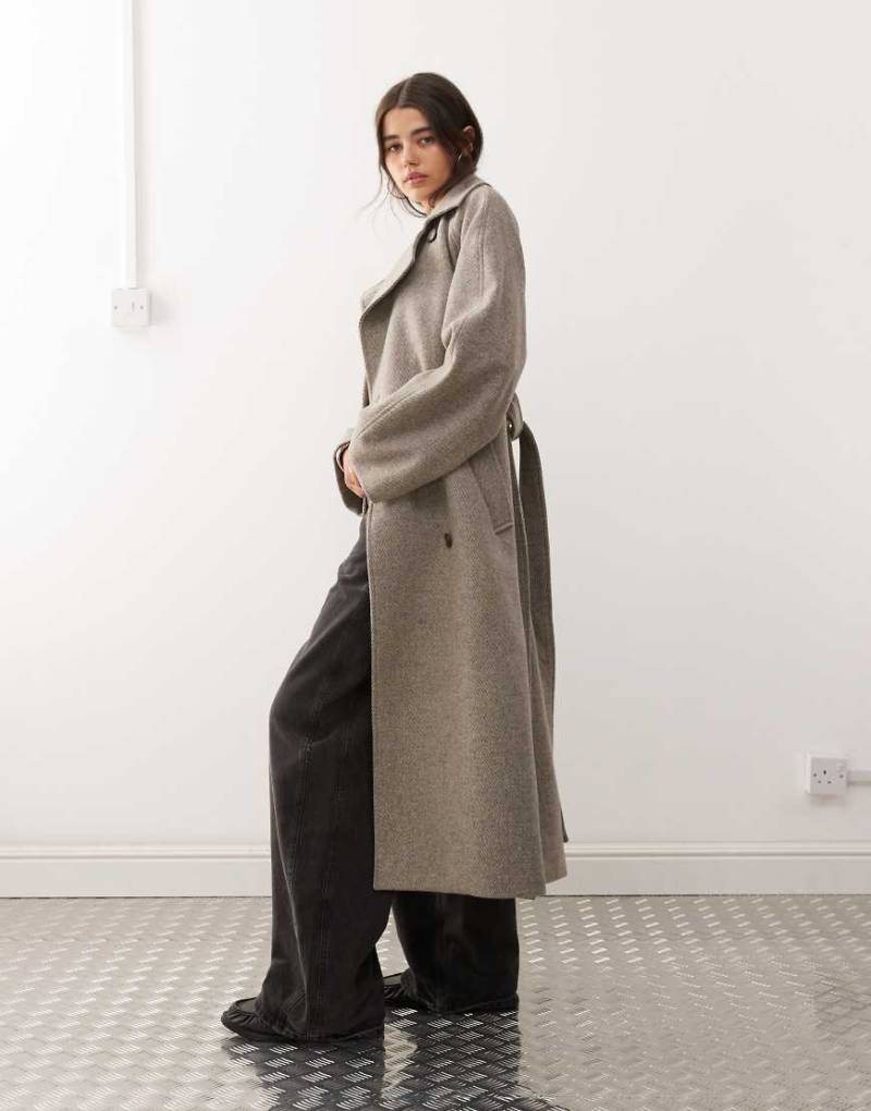 Weekday - Kia - Oversize-Mantel aus Wollmix in maulwurfsbraun meliertem mit Bindegürtel-Brown von Weekday