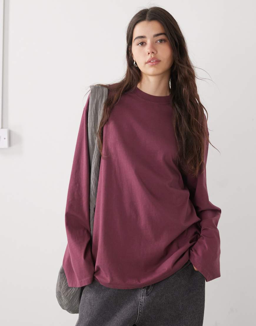 Weekday - Langärmliges Oversize-Shirt in Burgunderrot von Weekday
