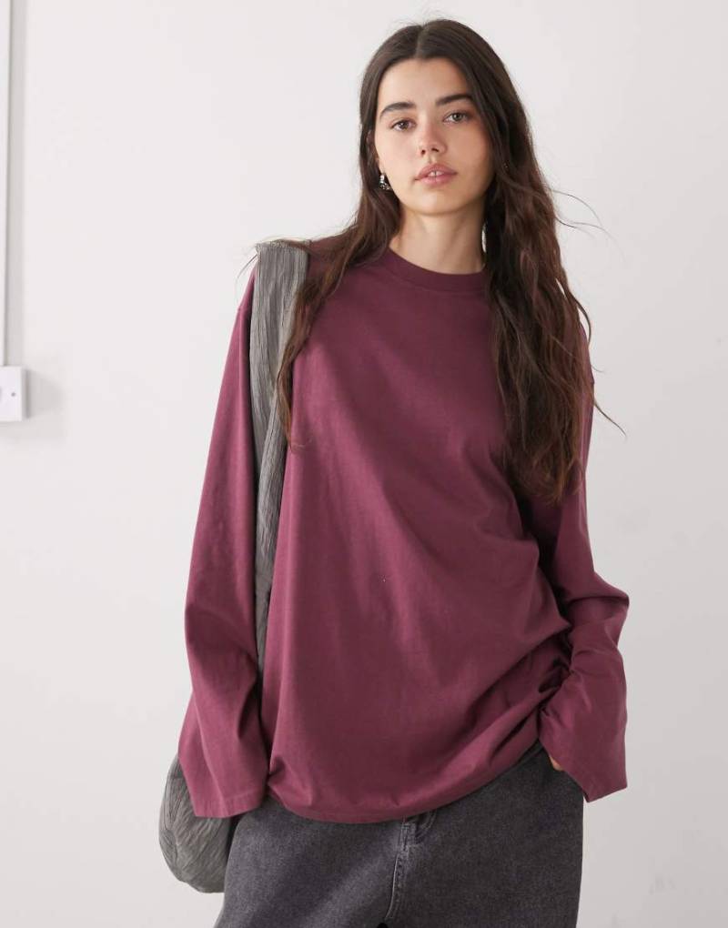 Weekday - Langärmliges Oversize-Shirt in Burgunderrot von Weekday