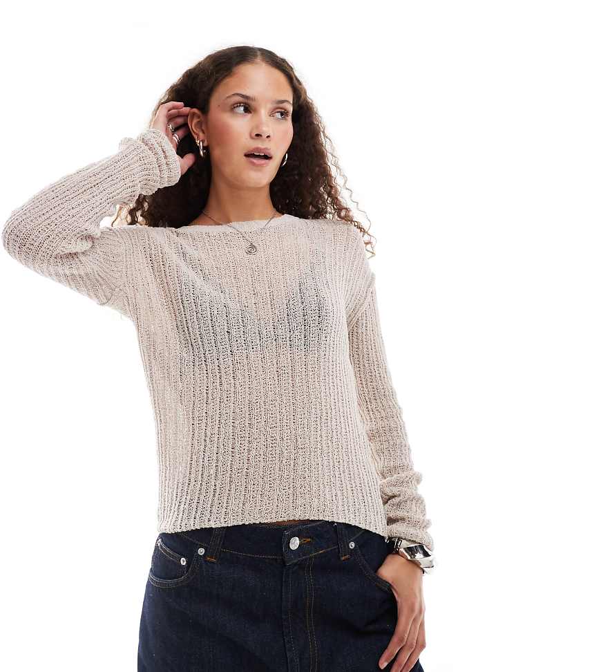 Weekday - Leichter, gerippter Pullover in Beige mit schmalem Schnitt, exklusiv bei ASOS-Neutral von Weekday