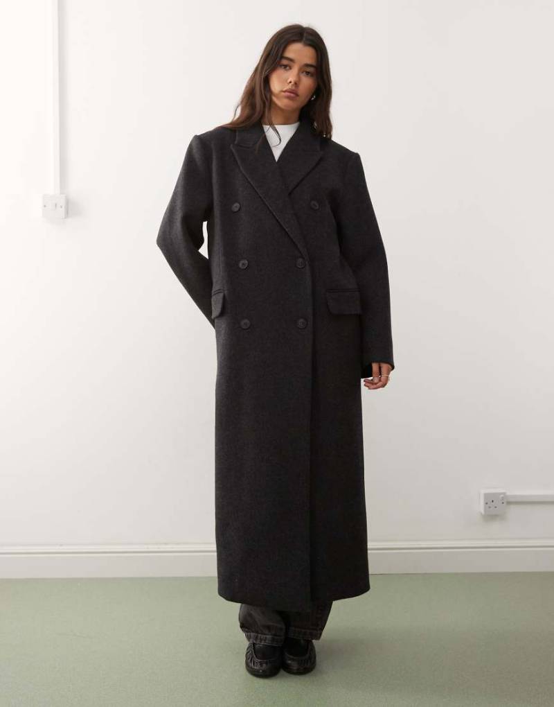 Weekday - Logan - Knielanger Oversize-Mantel aus Wollmix in dunkelgrau meliert von Weekday
