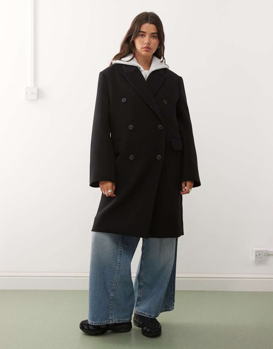 Weekday - Logan - Knielanger Oversize-Mantel aus einer Wollmischung in Schwarz von Weekday