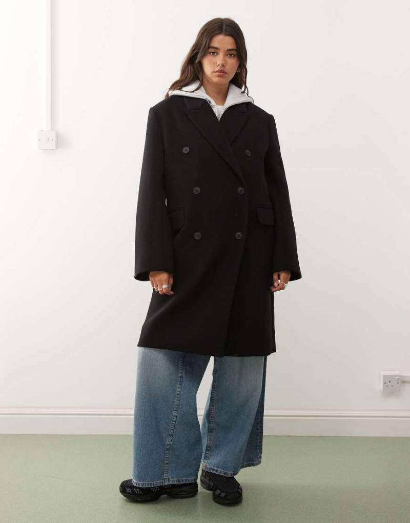 Weekday - Logan - Knielanger Oversize-Mantel aus einer Wollmischung in Schwarz von Weekday