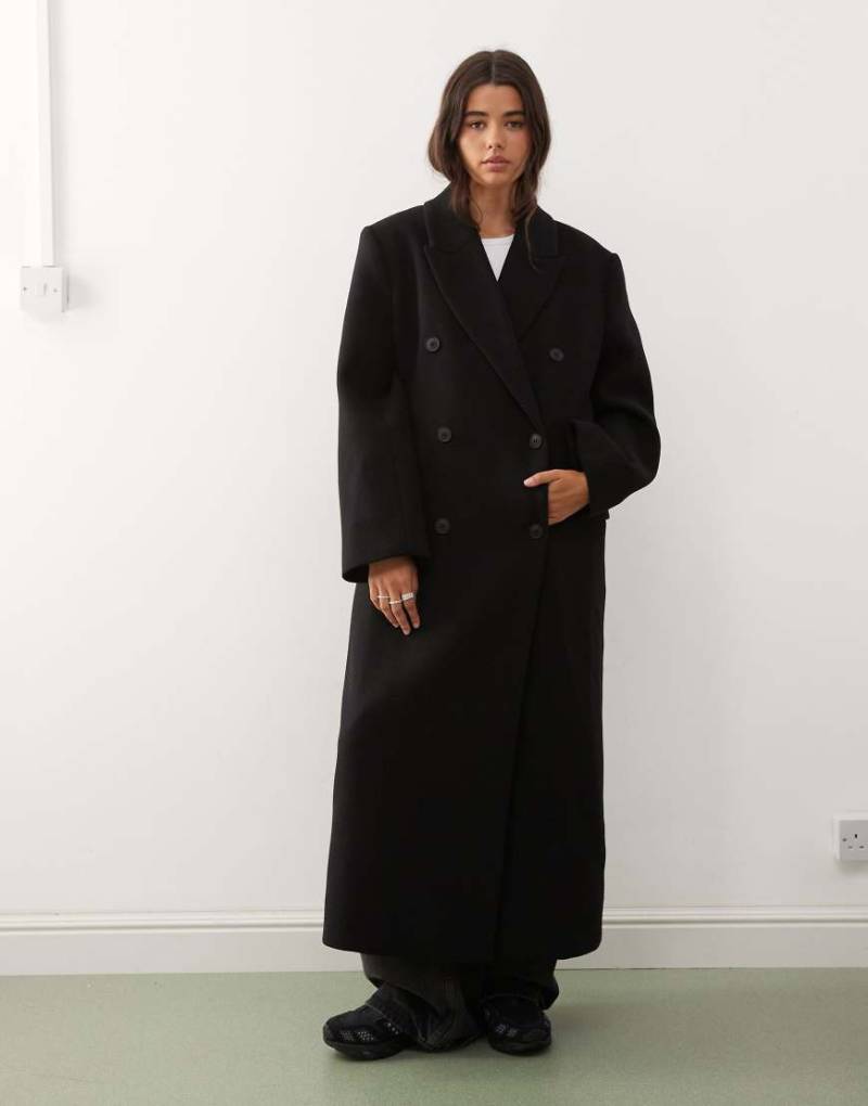 Weekday - Logan - Zweireihiger Oversize-Mantel aus einer Wollmischung in Schwarz von Weekday