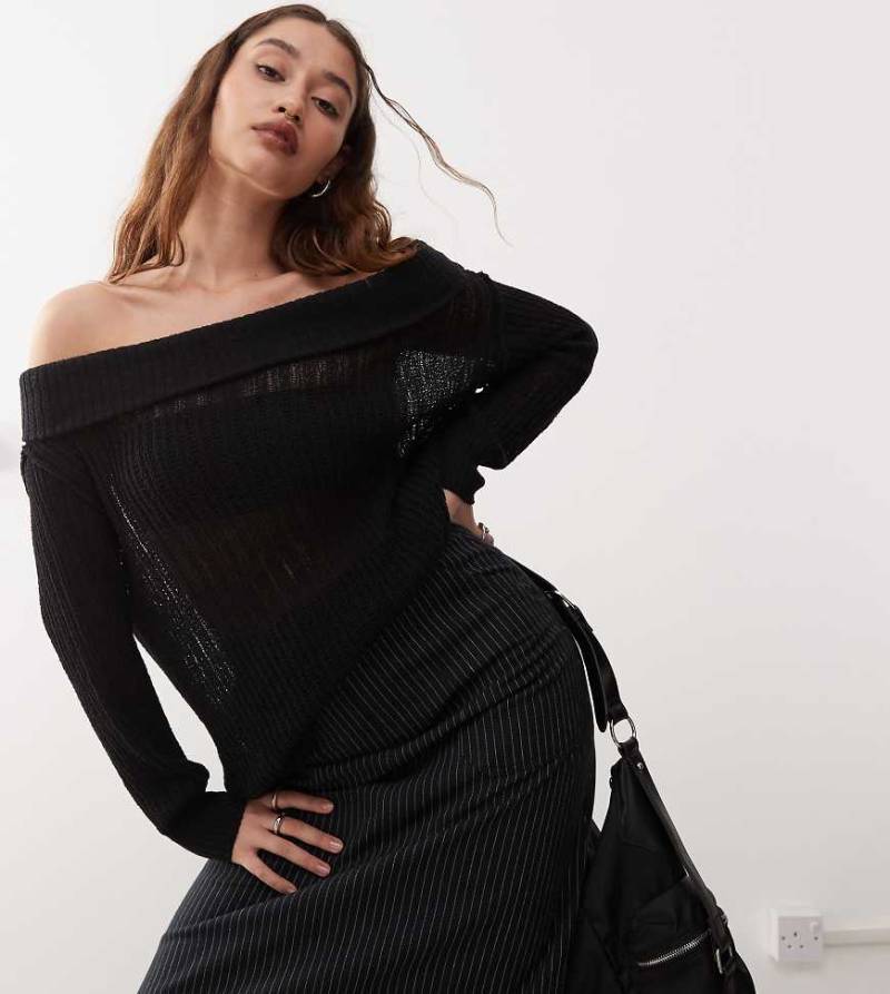 Weekday - Lori - Schulterfreier, leichter Strickpullover in Schwarz, exklusiv bei ASOS von Weekday