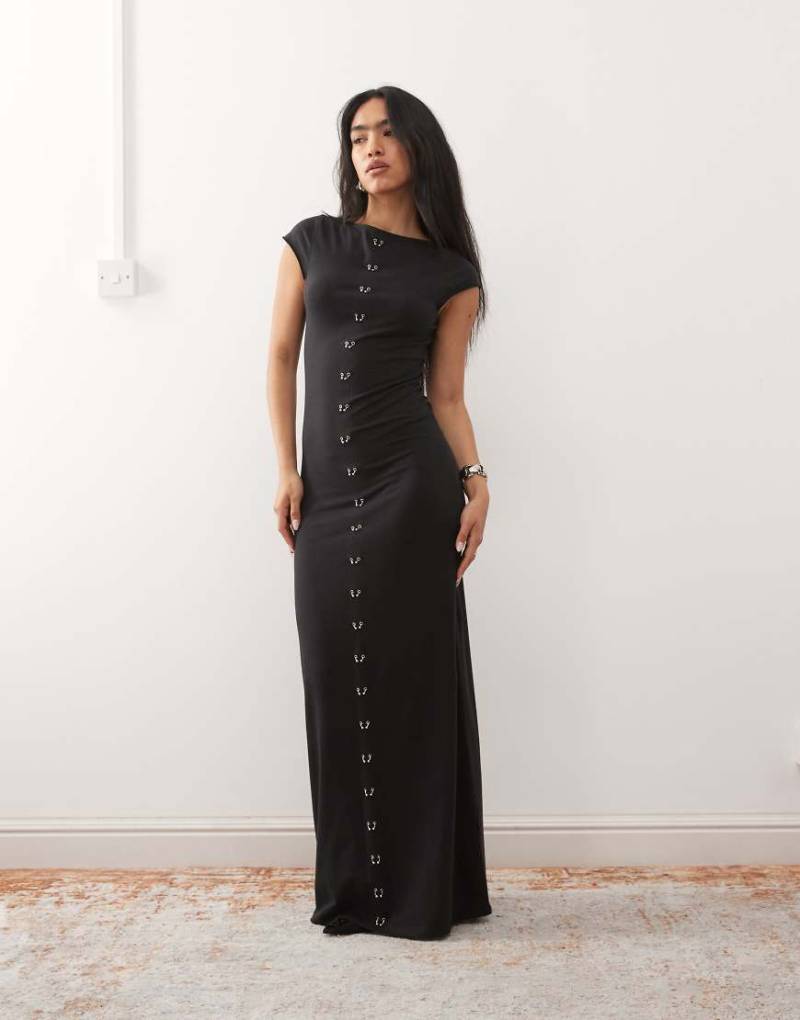 Weekday - Maxikleid aus Jersey in Schwarz mit Piercing-Detail von Weekday