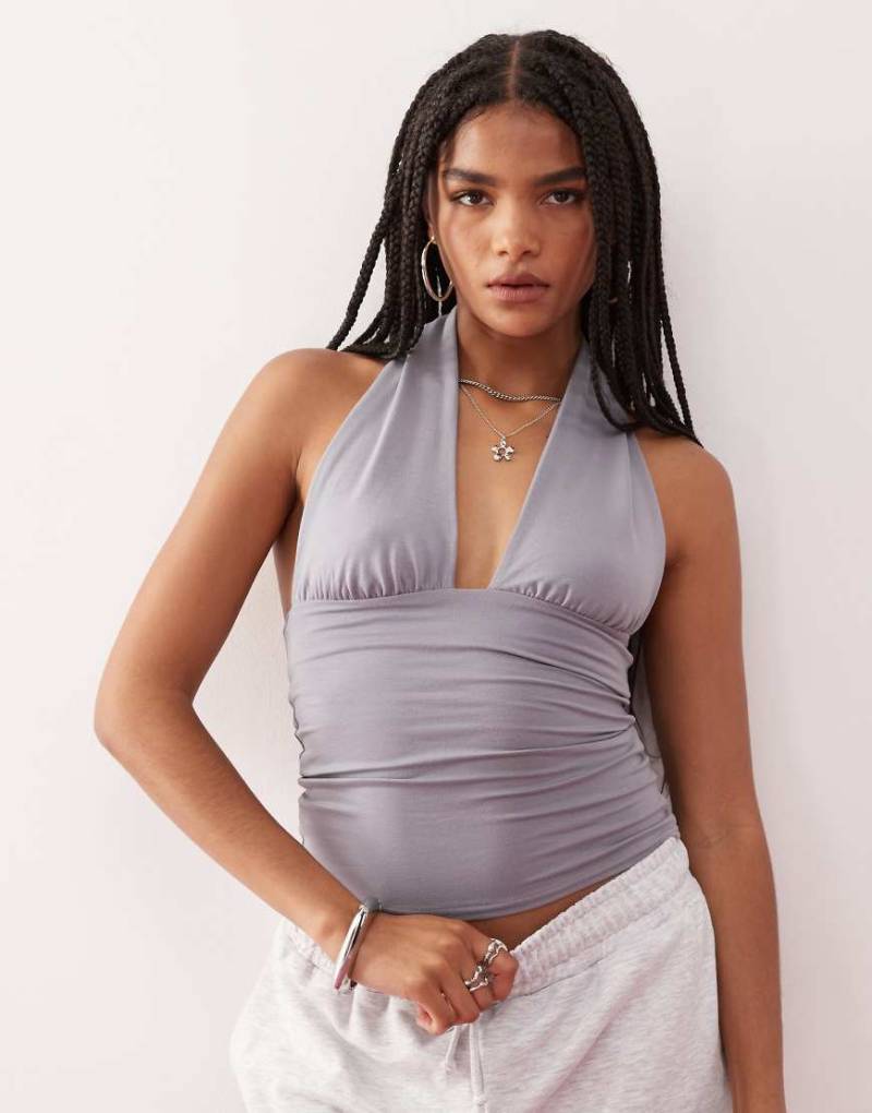 Weekday - Neckholder-Oberteil in Dunkelgrau mit tiefem Ausschnitt von Weekday