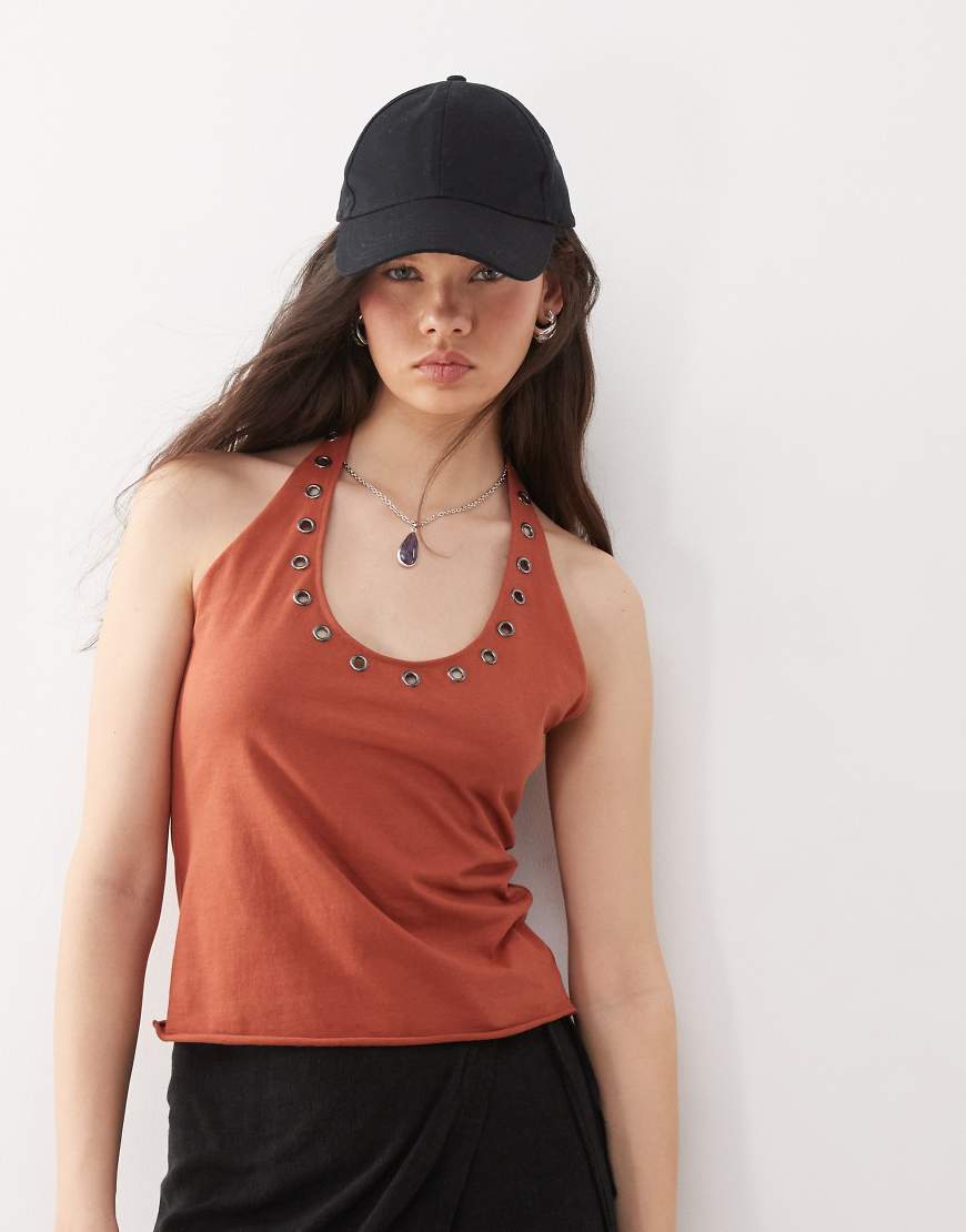 Weekday - Neckholder-Oberteil in Rostrot mit Ösendetail von Weekday