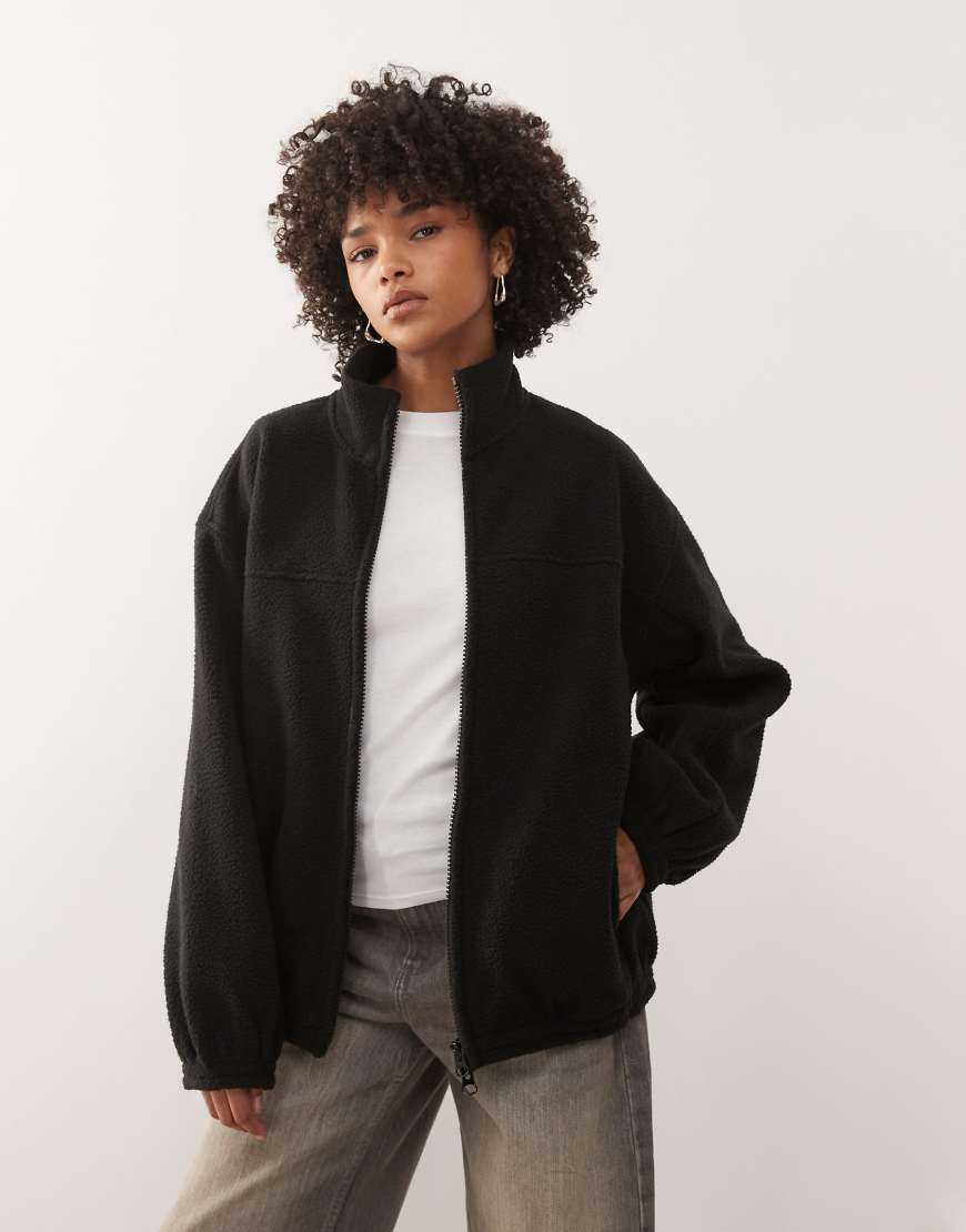 Weekday - Oversize-Jacke aus Teddyfleece in Schwarz mit Reißverschluss von Weekday