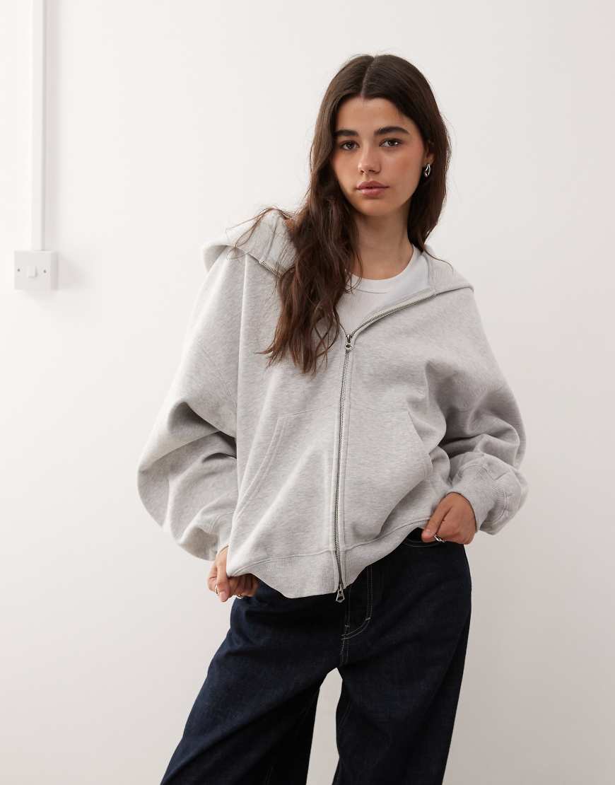 Weekday - Oversize-Kapuzenjacke aus schwerem Jersey in meliertem Grau Weekday - Oversize-Kapuzenjacke aus schwerem Jersey in meliertem Grau von Weekday