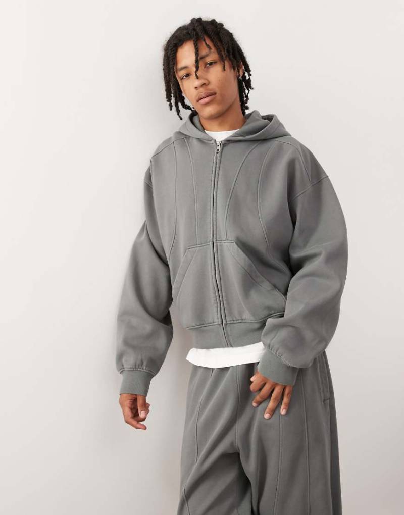 Weekday - Oversize-Kapuzenjacke in Dunkelgrau mit sichtbaren Nähten und durchgehendem Reißverschluss, Kombiteil von Weekday
