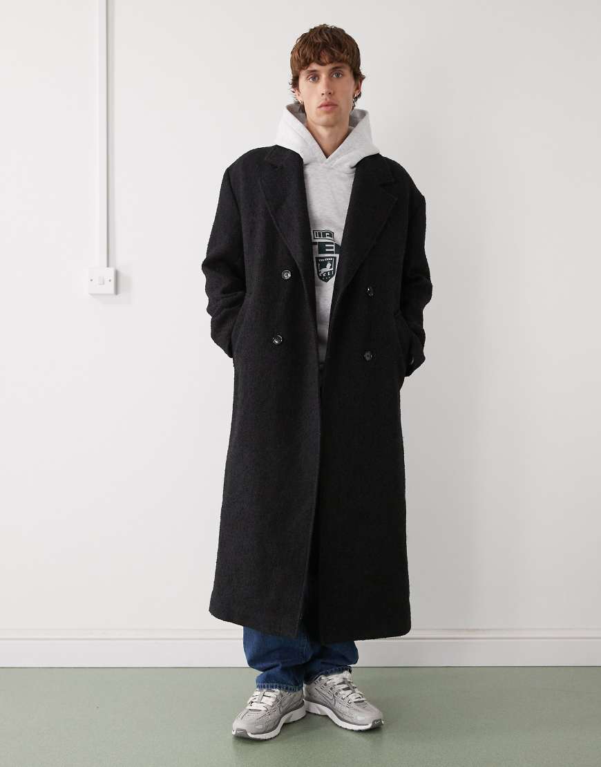 Weekday - Oversize-Mantel aus Wollmix in Dunkelgrau mit Fischgrätmuster von Weekday