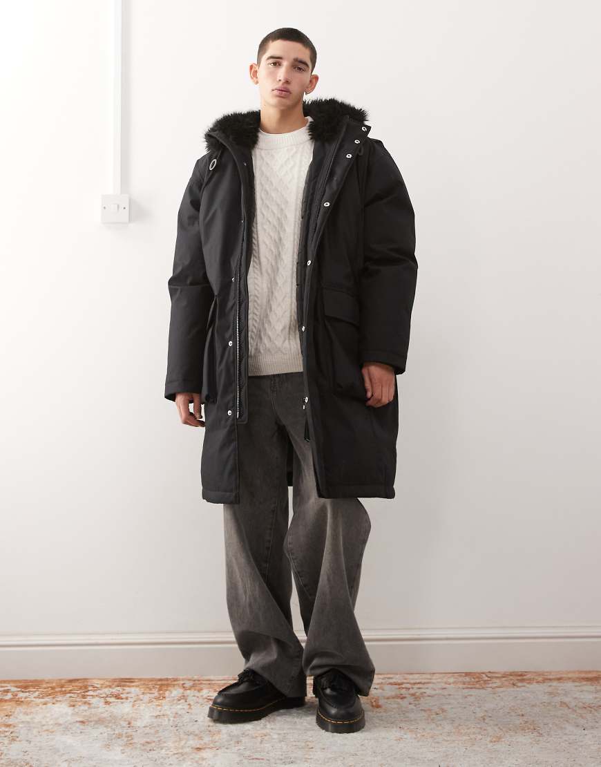Weekday - Oversize-Parka in Schwarz mit Kapuze aus Kunstpelz von Weekday