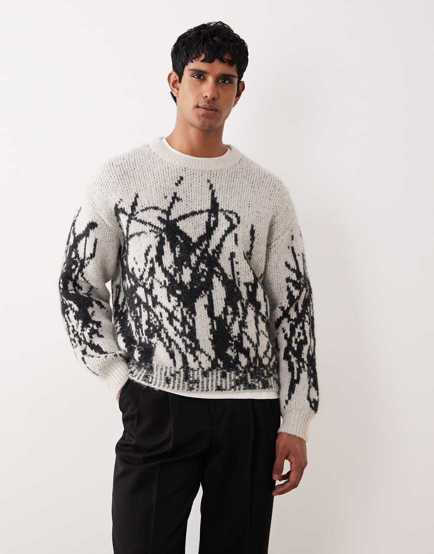 Weekday - Oversize-Pullover aus Wollmix in Wollweiß mit grafischem Jacquardmuster von Weekday