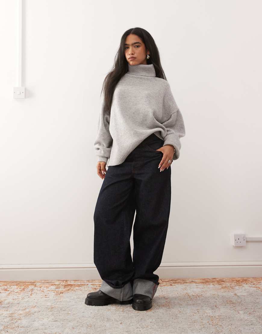 Weekday - Oversize-Pullover aus hochwertiger Wolle in meliertem Grau mit Stehkragen von Weekday