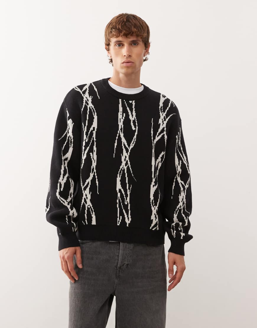 Weekday - Oversize-Pullover in Schwarz mit Stacheldraht-Jacquard-Motiv von Weekday