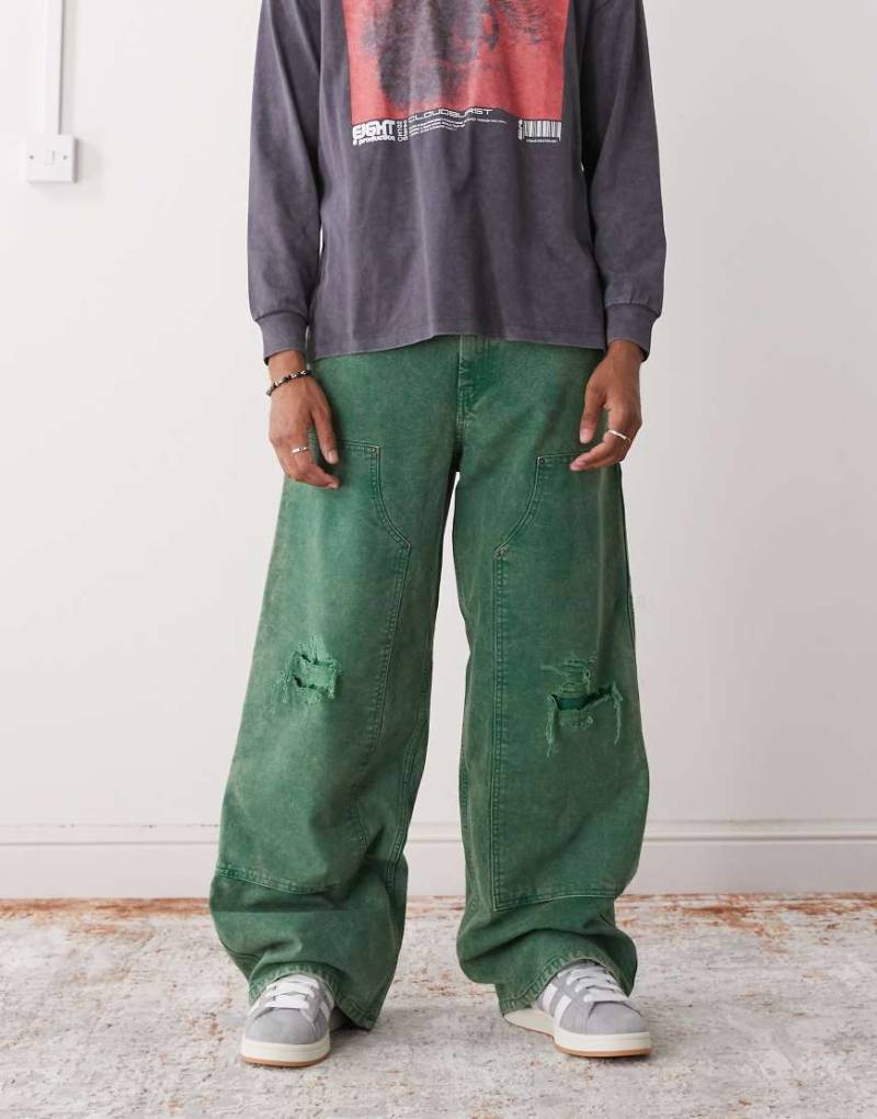 Weekday - Oversize-Workwear-Hose aus Canvas in verwaschenem Grün von Weekday