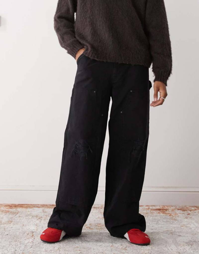 Weekday - Oversize-Workwear-Hose aus Canvas in verwaschenem Schwarz von Weekday