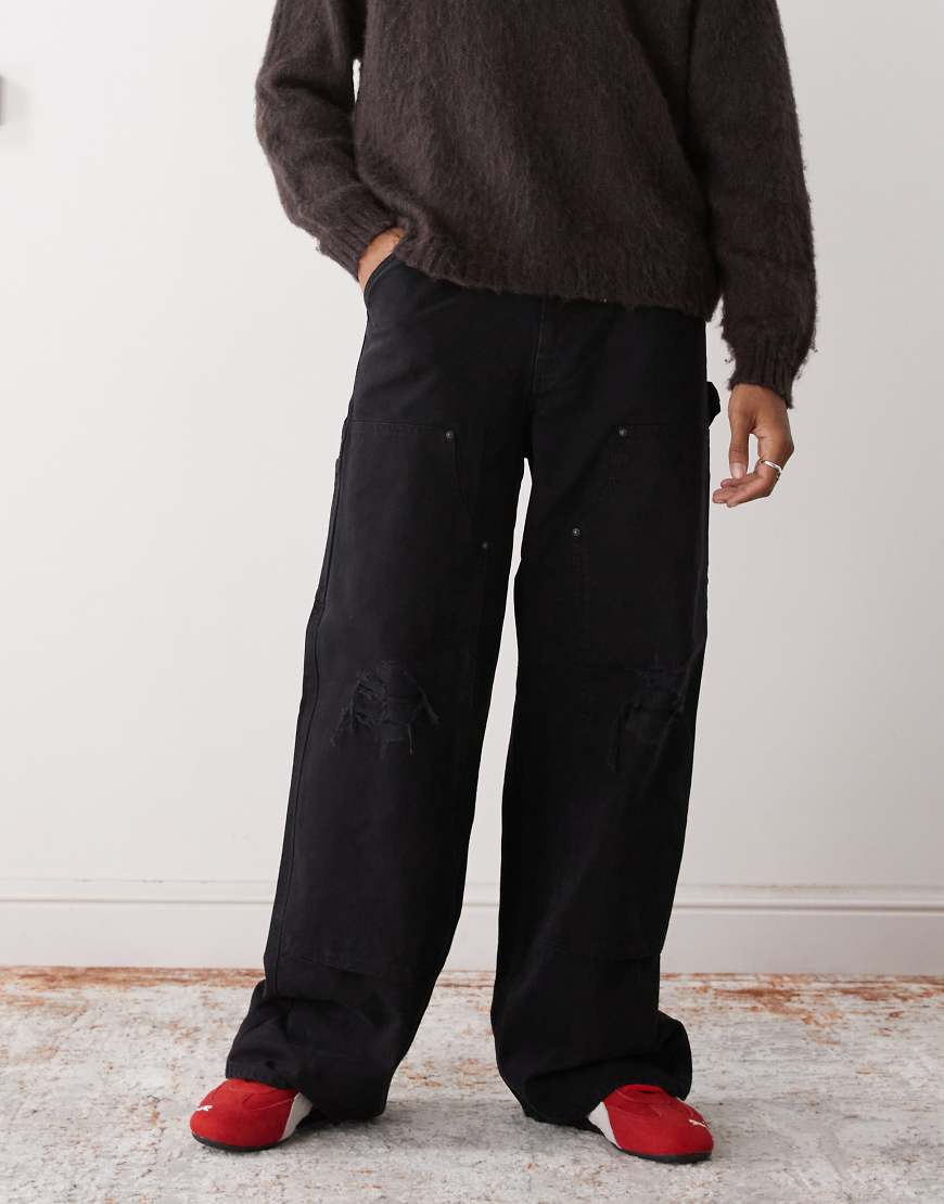 Weekday - Oversize-Workwear-Hose aus Canvas in verwaschenem Schwarz von Weekday