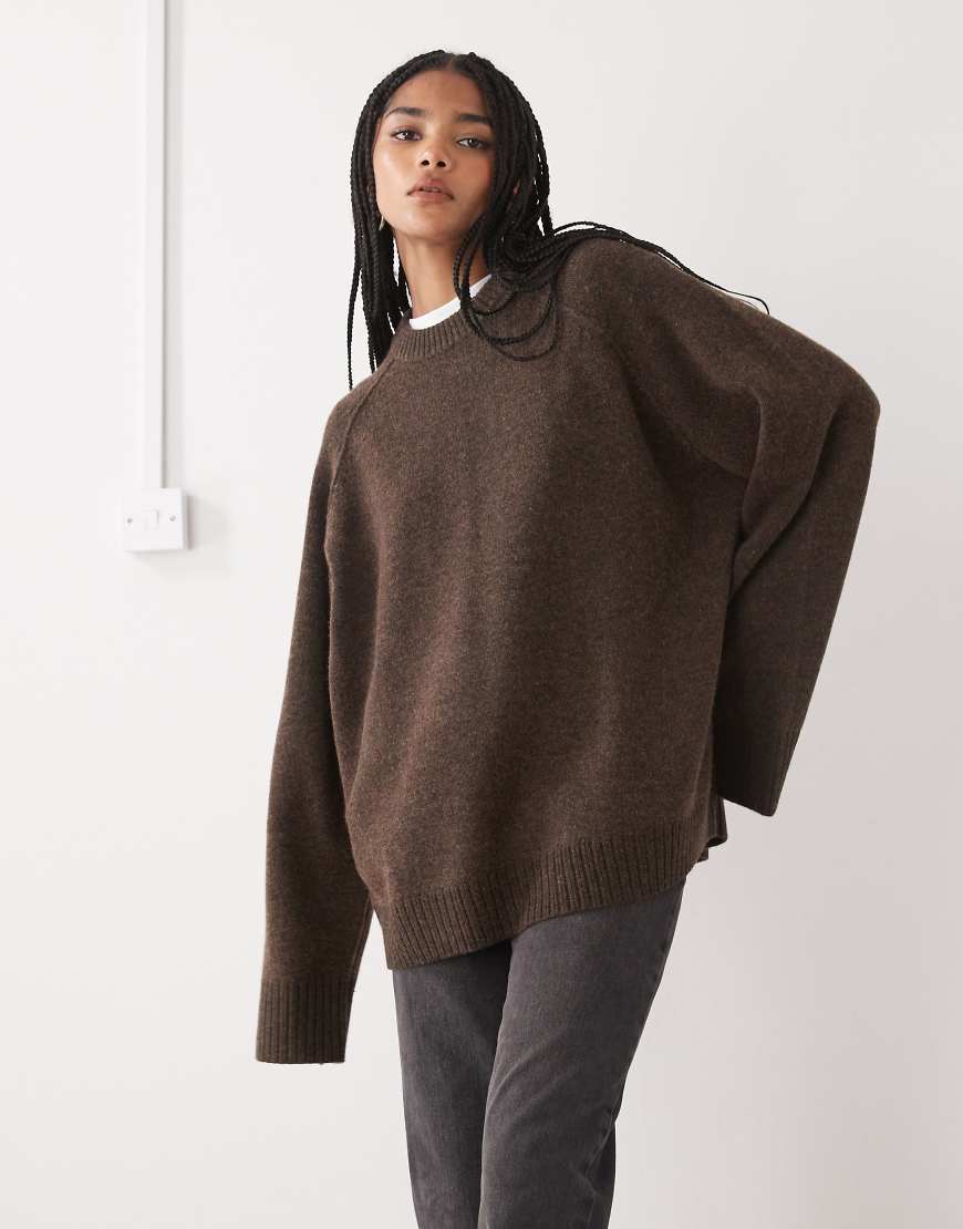 Weekday - Relaxed-Fit-Pullover im Oversize-Stil in meliertem Dunkelbraun-Brown von Weekday
