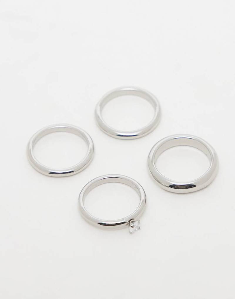 Weekday - Ring-Multipack in Silberoptik mit Strassdetail von Weekday
