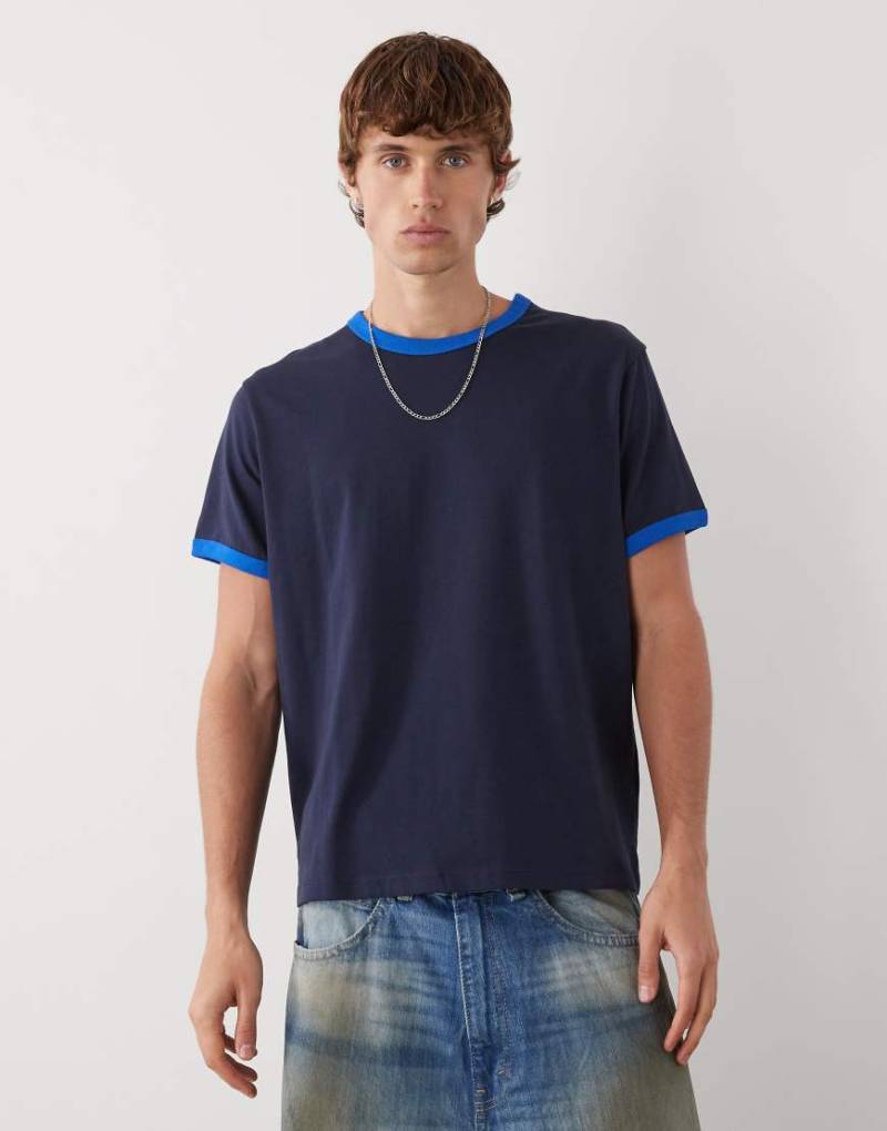 Weekday - Ringer-T-Shirt in Marineblau mit Kontrastnähten von Weekday