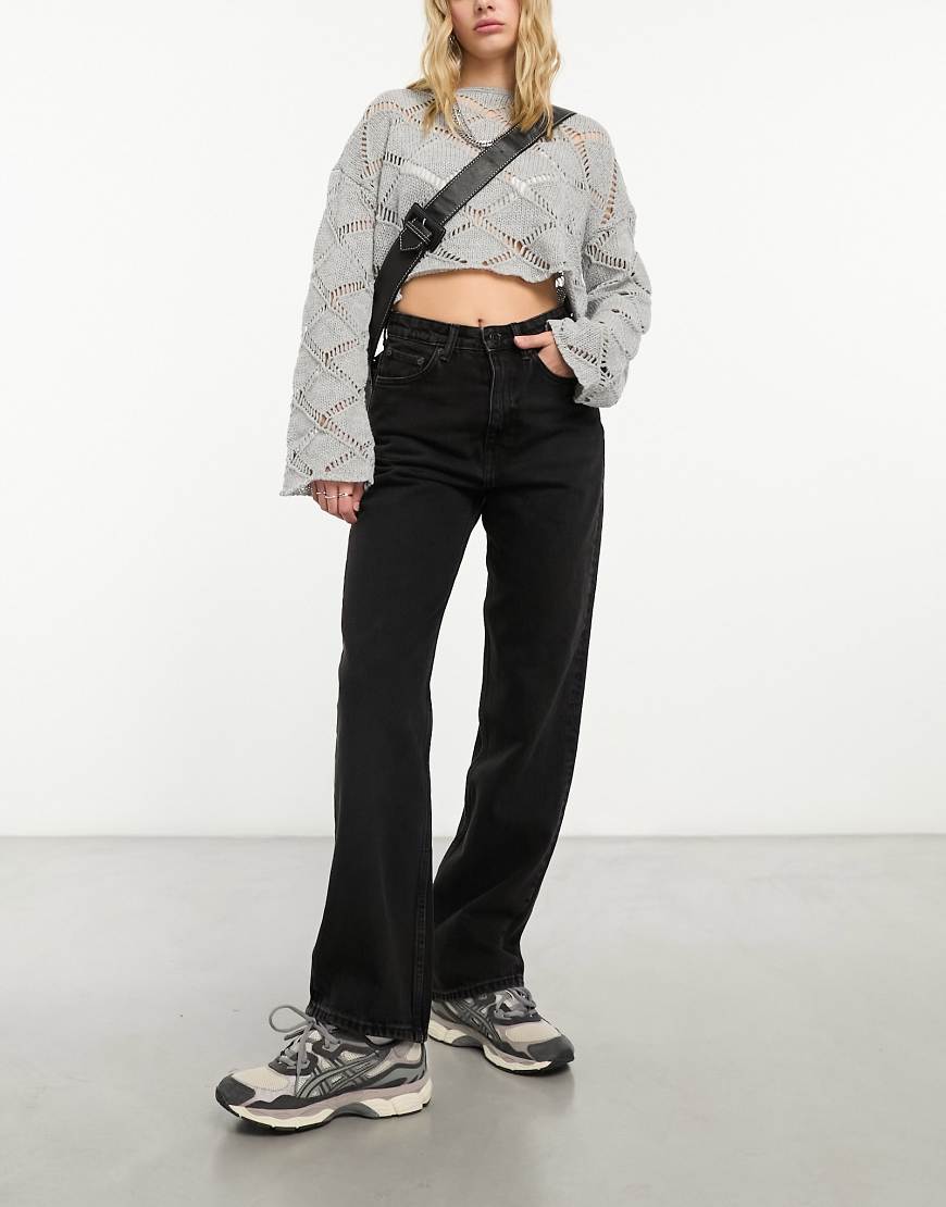 Weekday - Rowe - Jeans in Echo-Schwarz mit sehr hoher Taille und geradem, normalem Schnitt von Weekday