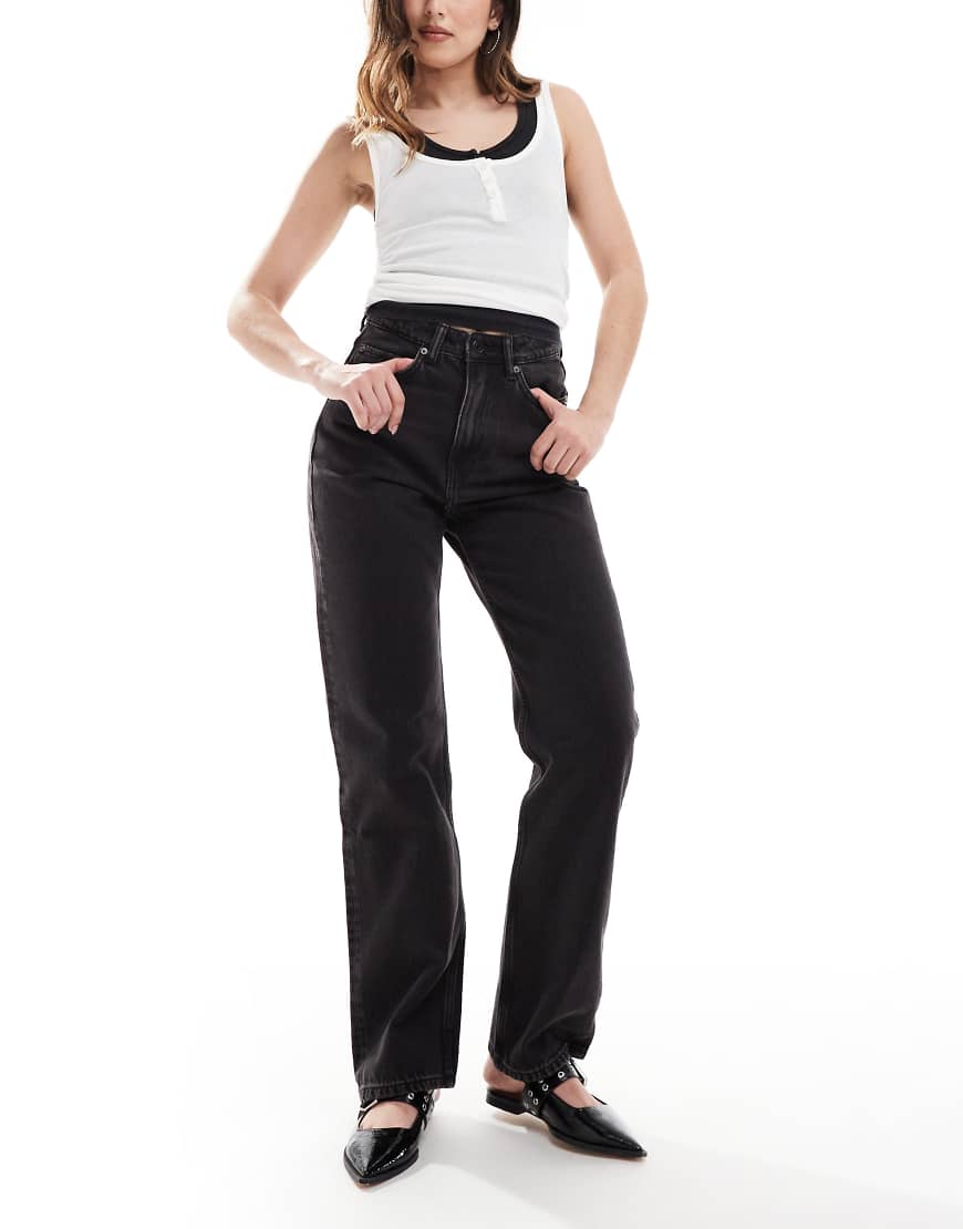 Weekday - Rowe - Jeans in Echo-Schwarz mit sehr hoher Taille und geradem, normalem Schnitt von Weekday