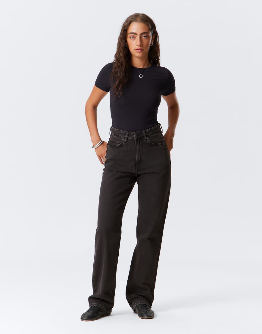 Weekday - Rowe - Jeans in Echo-Schwarz mit sehr hoher Taille und geradem, normalem Schnitt von Weekday