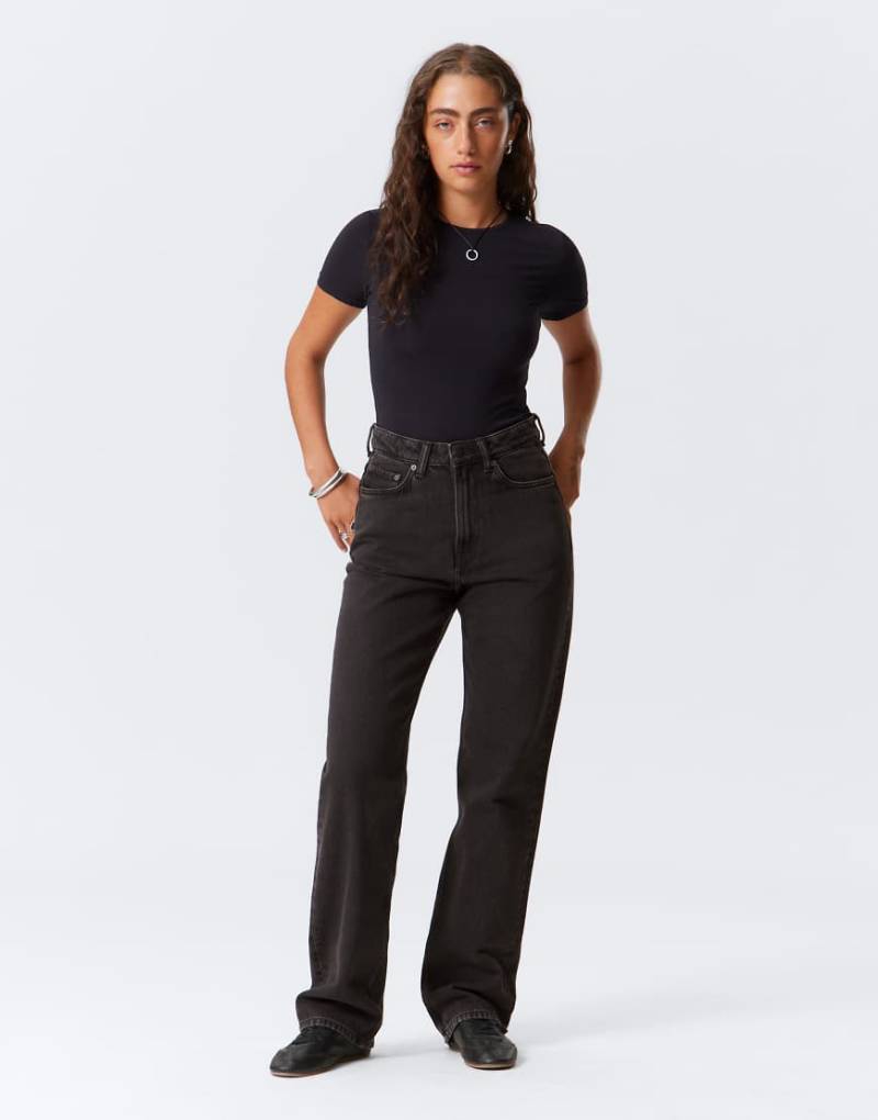 Weekday - Rowe - Jeans in Echo-Schwarz mit sehr hoher Taille und geradem, normalem Schnitt von Weekday