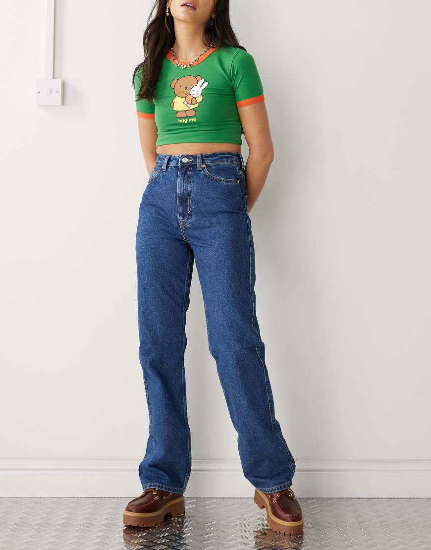 Weekday - Rowe - Jeans in Nobelblau mit extra hoher Taille, geradem Schnitt und regulärer Passform von Weekday
