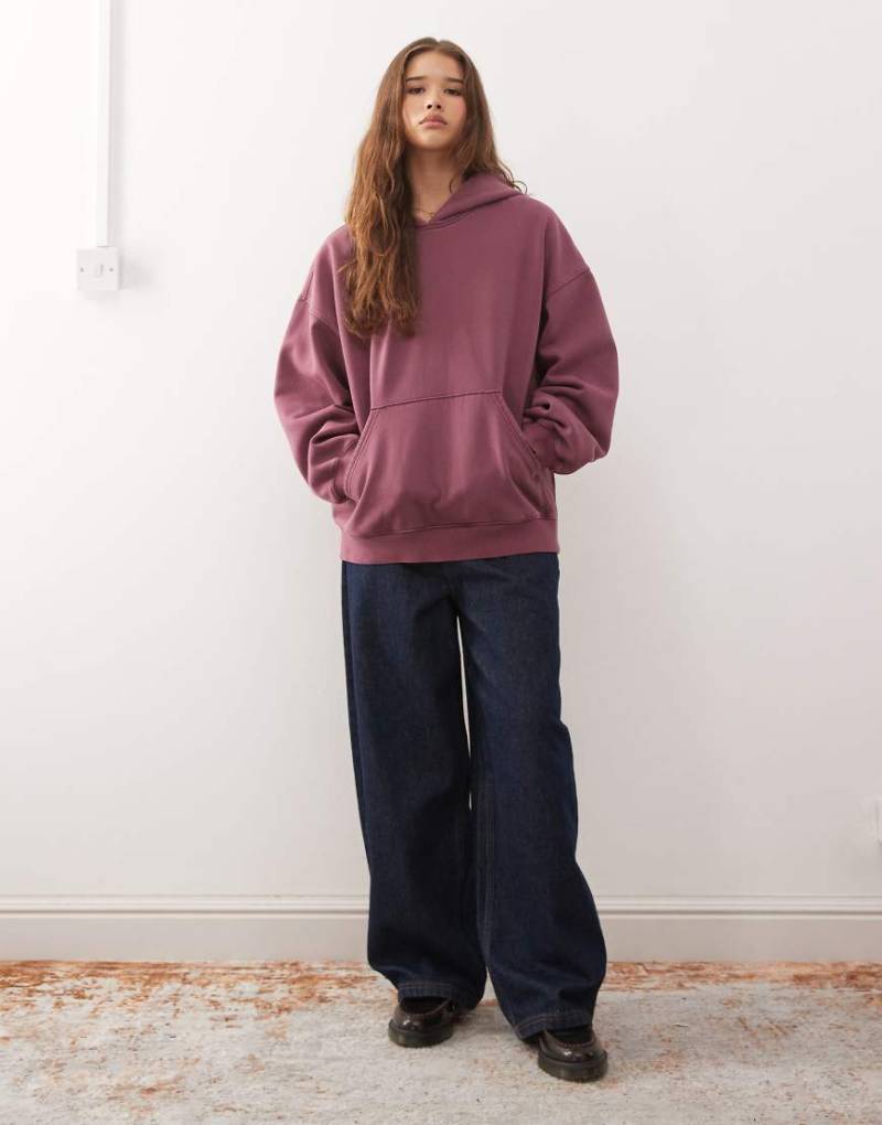 Weekday - Schwerer Jersey-Kapuzenpullover in Burgunderrot im Oversized Fit von Weekday