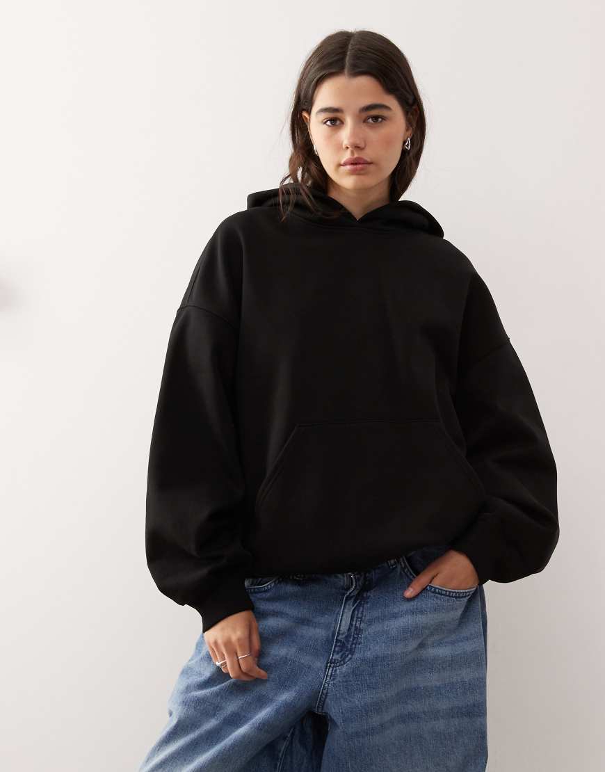 Weekday - Schwerer Jersey-Kapuzenpullover in Schwarz im Oversized Fit von Weekday