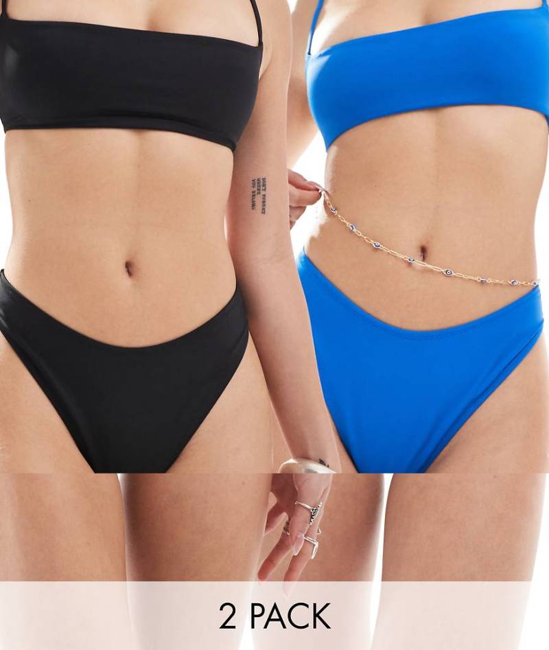 Weekday - Shore - 2er-Pack Bikinihosen in Schwarz und leuchtendem Blau von Weekday