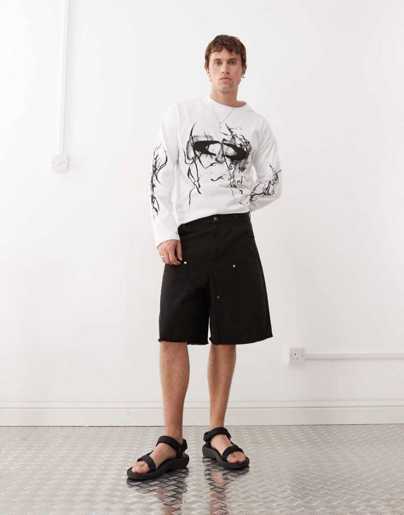 Weekday - Shorts in Schwarz mit Workwear-Detail-Grün von Weekday