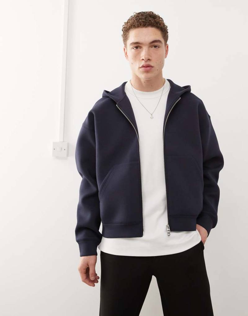 Weekday - Simon - Kapuzenjacke aus Scuba-Stoff in Marineblau mit durchgehendem Reißverschluss von Weekday