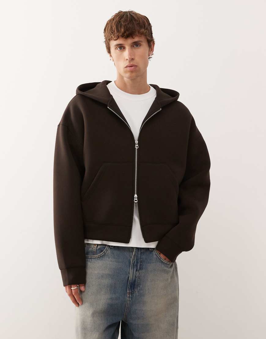 Weekday - Simon - Kapuzenjacke aus neoprenähnlichem Material in Dunkelbraun von Weekday