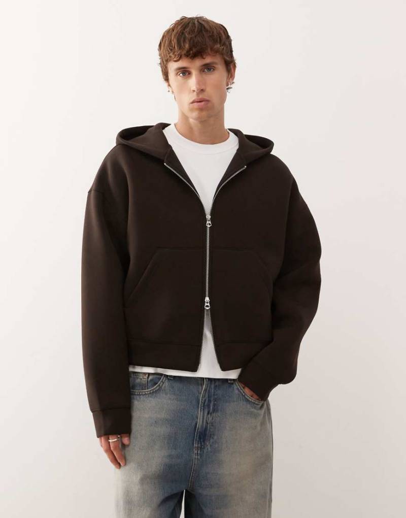 Weekday - Simon - Kapuzenjacke aus neoprenähnlichem Material in Dunkelbraun von Weekday