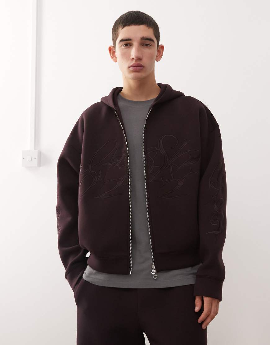 Weekday - Simon - Kapuzenjacke aus neoprenartigem Stoff in Burgunderrot mit Motiv-Stickerei, Kombiteil von Weekday