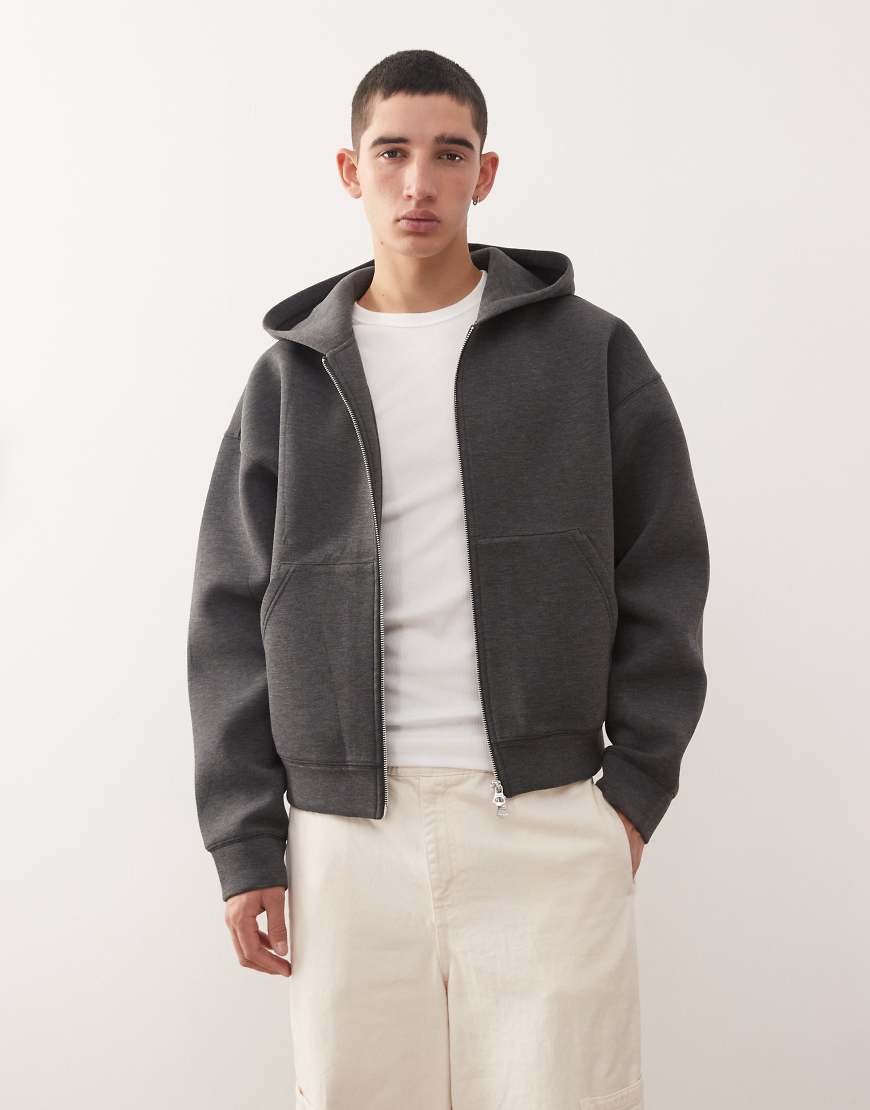 Weekday - Simon - Kapuzenjacke aus neoprenartigem Stoff in meliertem Dunkelgrau von Weekday